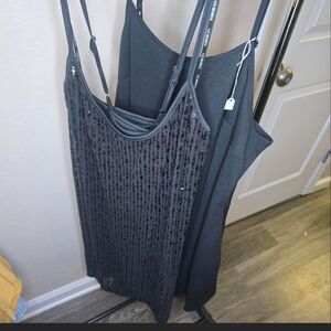 Elegant Black Sequin Women's Dress Plus Slip Dress